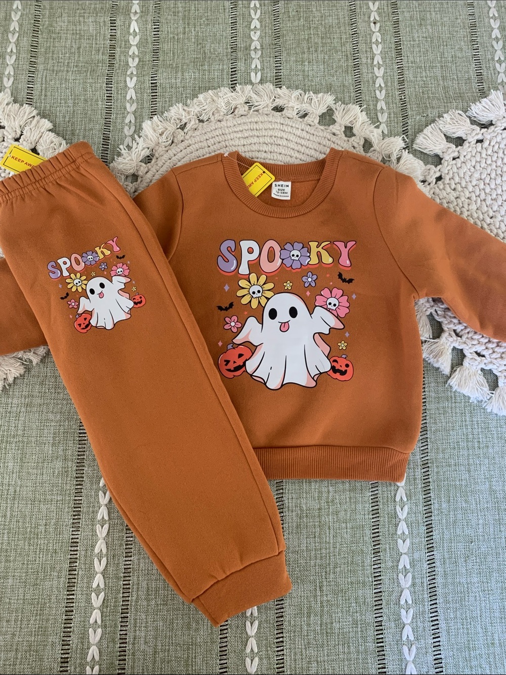 SHEIN 12-18M Orange 'Spooky' Ghost Pumpkin Kids Matching Set